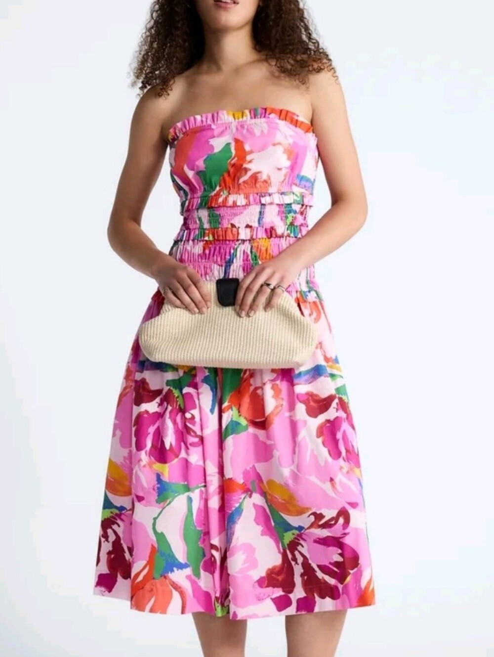 Free Assembly Strapless Cotton Poplin Tiered Midi Dress Size Small NWT